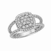 14K White Gold Diamond Cluster Split Shank Ring